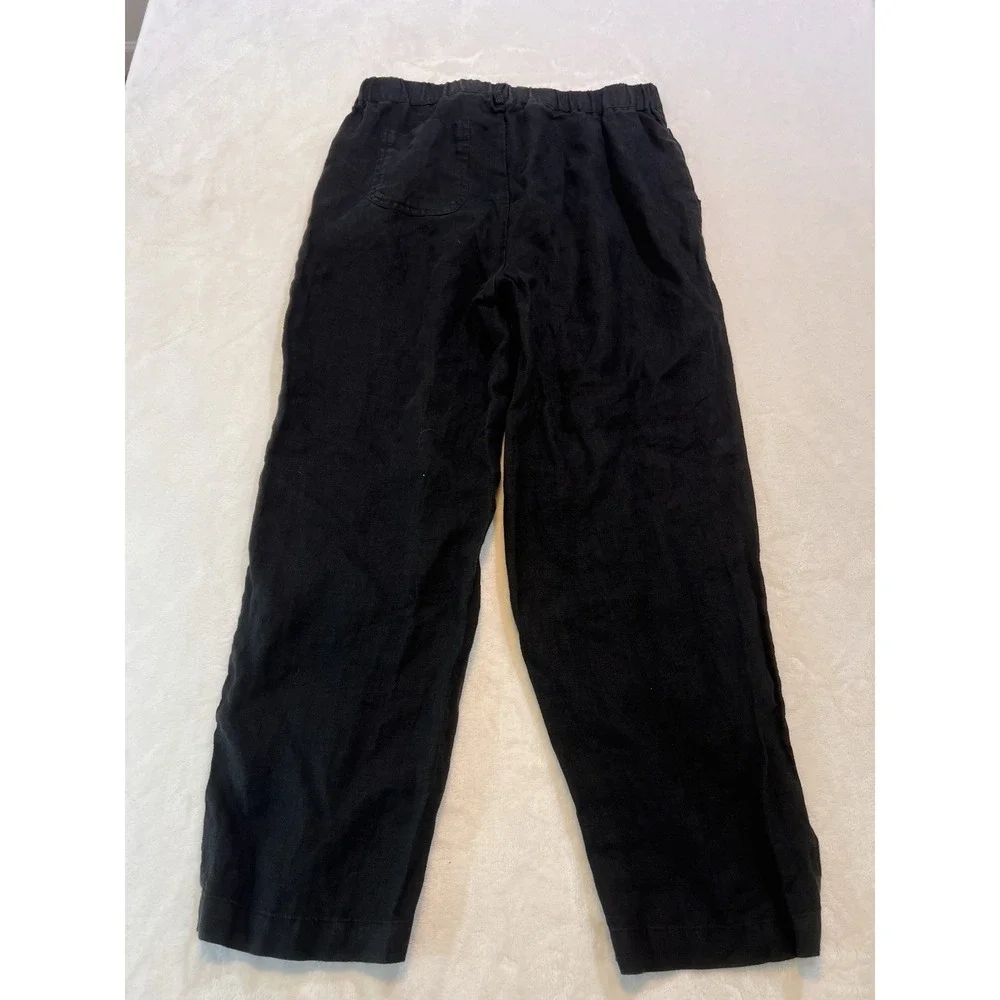 Quince 100% European Linen Pants S Black Wide Leg Chambray Coastal Quiet Luxury
